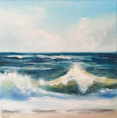 Painting titled "Sea Wave" by Daria Gerasimova, Original Artwork, Oil Mounted on Wood Stretcher frame