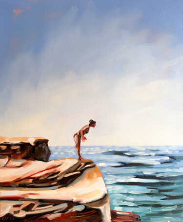 Painting titled "Jump or not? - Mode…" by Daria Gerasimova, Original Artwork, Oil Mounted on Wood Stretcher frame