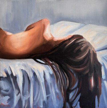 Painting titled "Sleeping Naked Woma…" by Daria Gerasimova, Original Artwork, Oil Mounted on Wood Stretcher frame