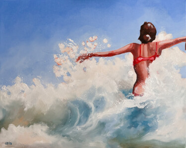 Painting titled "Through the Wave -…" by Daria Gerasimova, Original Artwork, Oil Mounted on Wood Stretcher frame