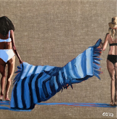 Painting titled "Two Girls on the Be…" by Daria Gerasimova, Original Artwork, Oil Mounted on Wood Stretcher frame