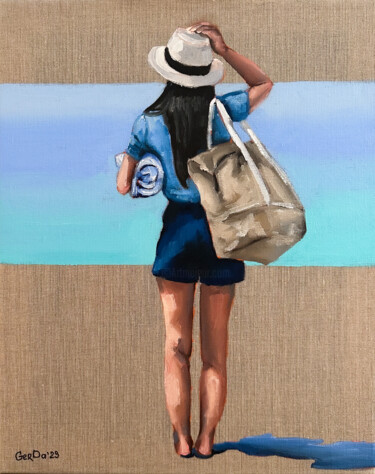 Картина под названием "To the Beach - Woma…" - Daria Gerasimova, Подлинное произведение искусства, Масло Установлен на Дерев…