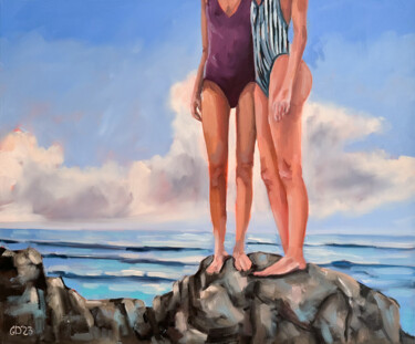Painting titled "Women on the Rocks…" by Daria Gerasimova, Original Artwork, Oil Mounted on Wood Stretcher frame