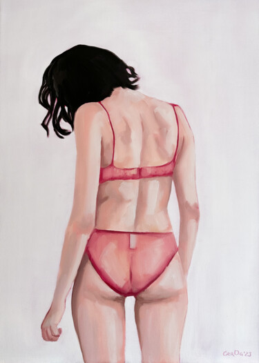 Malerei mit dem Titel "Girl in Pink Linger…" von Daria Gerasimova, Original-Kunstwerk, Öl Auf Keilrahmen aus Holz montiert