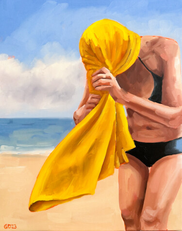 Painting titled "Girl on California…" by Daria Gerasimova, Original Artwork, Oil Mounted on Wood Stretcher frame