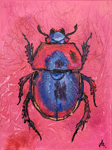 Painting titled "beetle Chrysomelidae" by Daria Ilyukhina, Original Artwork, Acrylic Mounted on Wood Stretcher frame