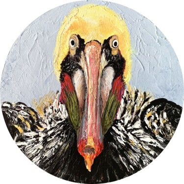Painting titled "Pelican Joe" by Daria Ilyukhina, Original Artwork, Acrylic Mounted on Wood Stretcher frame