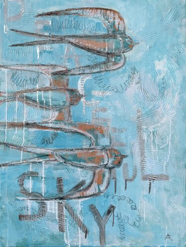 Картина под названием "Peaceful sky" - Daria Ilyukhina, Подлинное произведение искусства, Акрил Установлен на Деревянная рам…