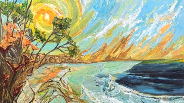 Painting titled "Sea ​​sun" by Daria Ilyukhina, Original Artwork, Acrylic Mounted on Wood Stretcher frame
