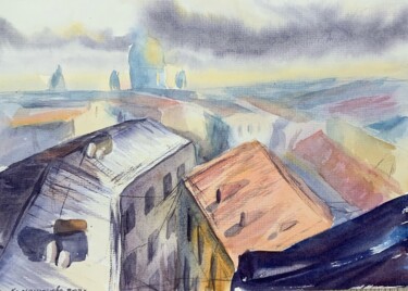 Malerei mit dem Titel "roofs of St. Peters…" von Daria Kamishanova, Original-Kunstwerk, Aquarell