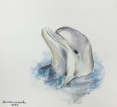 Ζωγραφική με τίτλο "Dolphin" από Daria Kamishanova, Αυθεντικά έργα τέχνης, Ακουαρέλα