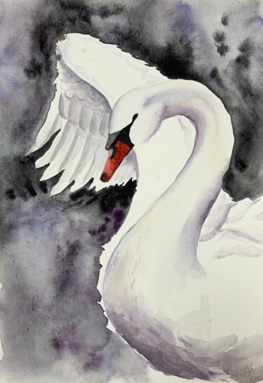 Schilderij getiteld "Swan" door Daria Kamishanova, Origineel Kunstwerk, Aquarel