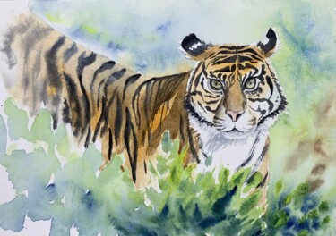 Картина под названием "tiger" - Daria Kamishanova, Подлинное произведение искусства, Акварель