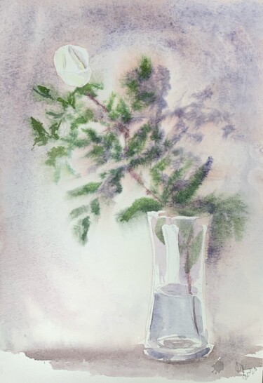 Peinture intitulée "white rose" par Daria Kamishanova, Œuvre d'art originale, Aquarelle