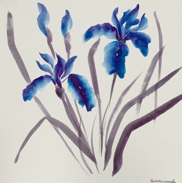 Malarstwo zatytułowany „Irises in the techn…” autorstwa Daria Kamishanova, Oryginalna praca, Akwarela