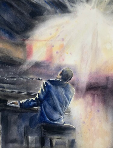Schilderij getiteld "Pianist at a concert" door Daria Kamishanova, Origineel Kunstwerk, Aquarel