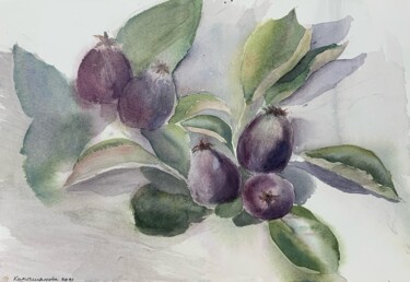 Malerei mit dem Titel "Purple berries" von Daria Kamishanova, Original-Kunstwerk, Aquarell