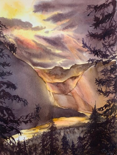 Painting titled "The last rays" by Daria Kamishanova, Original Artwork, Watercolor
