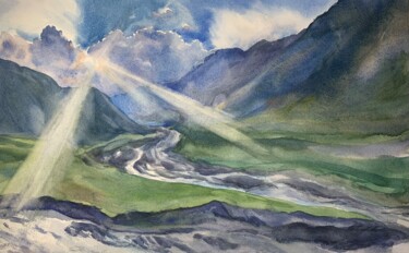 Painting titled "Two river" by Daria Kamishanova, Original Artwork, Watercolor