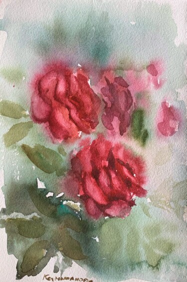 Pittura intitolato "Roses" da Daria Kamishanova, Opera d'arte originale, Acquarello