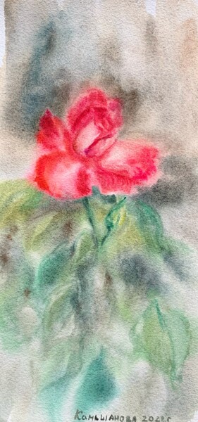 Pittura intitolato "Small rose" da Daria Kamishanova, Opera d'arte originale, Acquarello