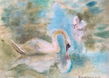Schilderij getiteld "Swans" door Daria Kamishanova, Origineel Kunstwerk, Aquarel