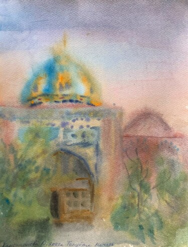 Malerei mit dem Titel "Вlue mosque" von Daria Kamishanova, Original-Kunstwerk, Aquarell