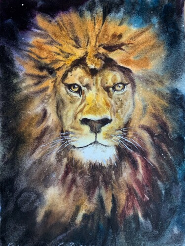 Pintura titulada "lion" por Daria Kamishanova, Obra de arte original, Acuarela