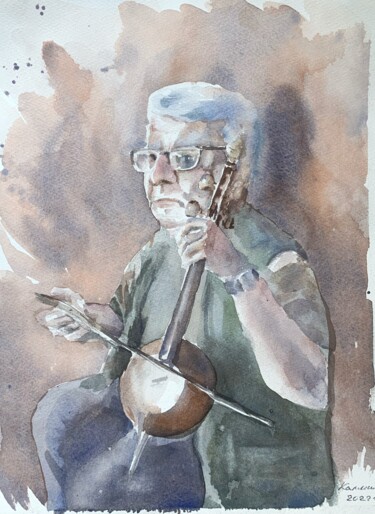 Painting titled "Street musician" by Daria Kamishanova, Original Artwork, Watercolor