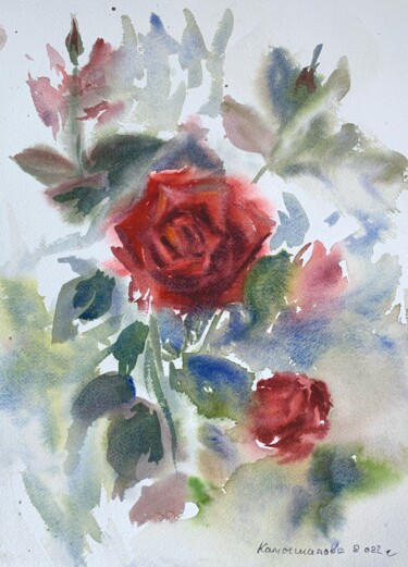 Painting titled "Roses october" by Daria Kamishanova, Original Artwork, Watercolor
