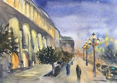 Painting titled "Evning Yerevan" by Daria Kamishanova, Original Artwork, Watercolor