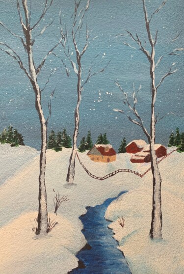 Malerei mit dem Titel "Winter landscape" von Daria Kamishanova, Original-Kunstwerk, Acryl