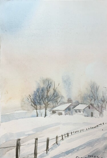 Peinture intitulée "Winter landscape 1" par Daria Kamishanova, Œuvre d'art originale, Aquarelle