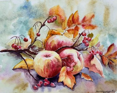 Pintura intitulada "Аutumn apples (2)" por Daria Kamishanova, Obras de arte originais, Aquarela