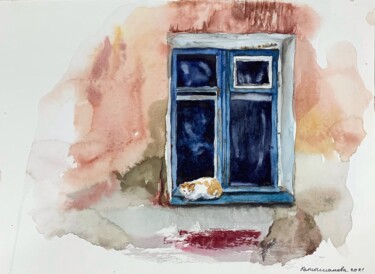 Картина под названием "Cat on the old wind…" - Daria Kamishanova, Подлинное произведение искусства, Акварель