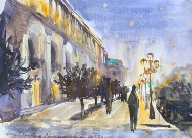 Painting titled "Evning Yerevan (etu…" by Daria Kamishanova, Original Artwork, Watercolor