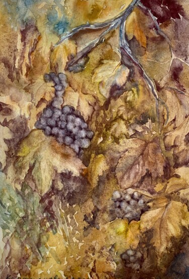 Pittura intitolato "Аutumn grapes" da Daria Kamishanova, Opera d'arte originale, Acquarello