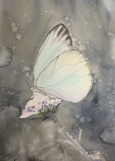 Schilderij getiteld "White butterflie" door Daria Kamishanova, Origineel Kunstwerk, Aquarel