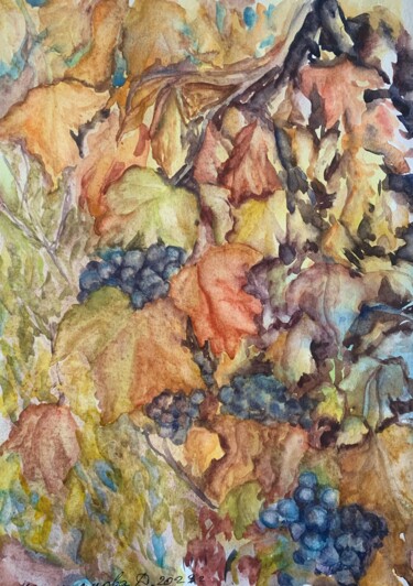 Painting titled "Аutumn grapes (2)" by Daria Kamishanova, Original Artwork, Watercolor
