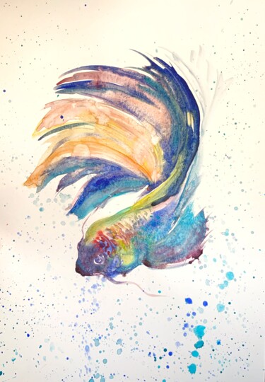 Peinture intitulée "Сolored fish" par Daria Kamishanova, Œuvre d'art originale, Aquarelle
