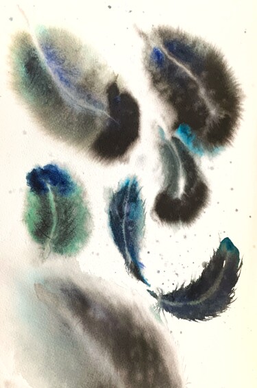 Pittura intitolato "feathers 1" da Daria Kamishanova, Opera d'arte originale, Acquarello