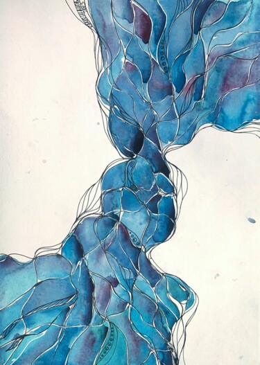 Картина под названием "Вlue stream" - Daria Kamishanova, Подлинное произведение искусства, Акварель