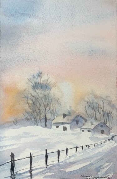 Painting titled "Winter landscape (2)" by Daria Kamishanova, Original Artwork, Watercolor