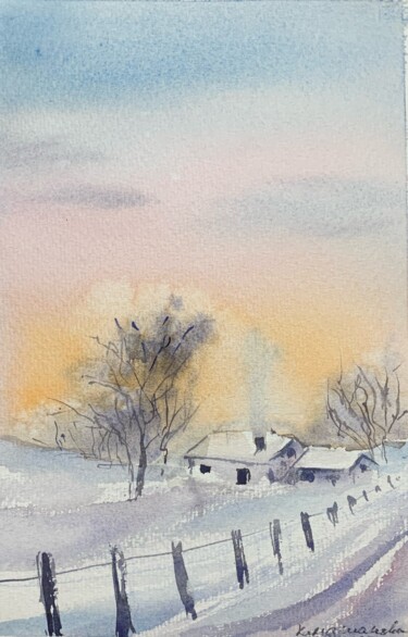 Pittura intitolato "Winter landscape (3)" da Daria Kamishanova, Opera d'arte originale, Acquarello