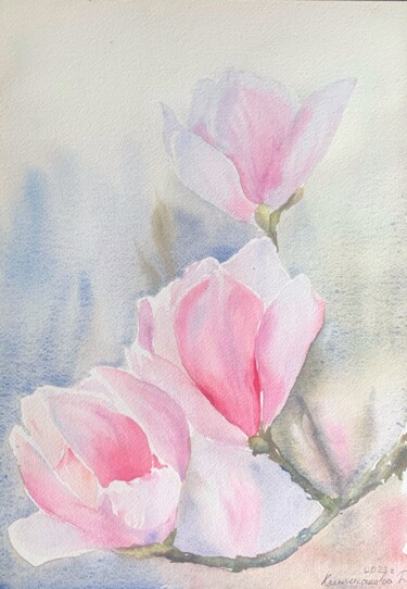 Painting titled "Magnolia" by Daria Kamishanova, Original Artwork, Watercolor