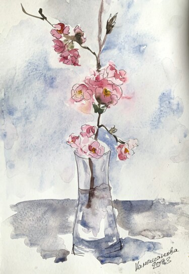 Malerei mit dem Titel "Sakura" von Daria Kamishanova, Original-Kunstwerk, Aquarell