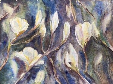 Painting titled "White magnolia" by Daria Kamishanova, Original Artwork, Watercolor