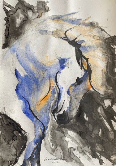 Картина под названием "Horse 1" - Daria Kamishanova, Подлинное произведение искусства, Акварель