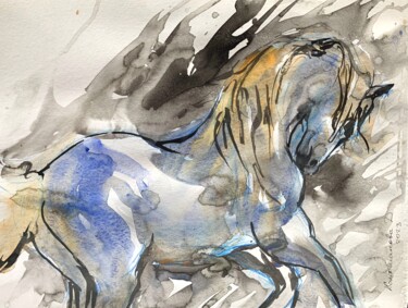 Ζωγραφική με τίτλο "Horse 2" από Daria Kamishanova, Αυθεντικά έργα τέχνης, Ακουαρέλα