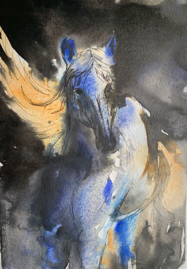 Malerei mit dem Titel "Horse 3" von Daria Kamishanova, Original-Kunstwerk, Aquarell